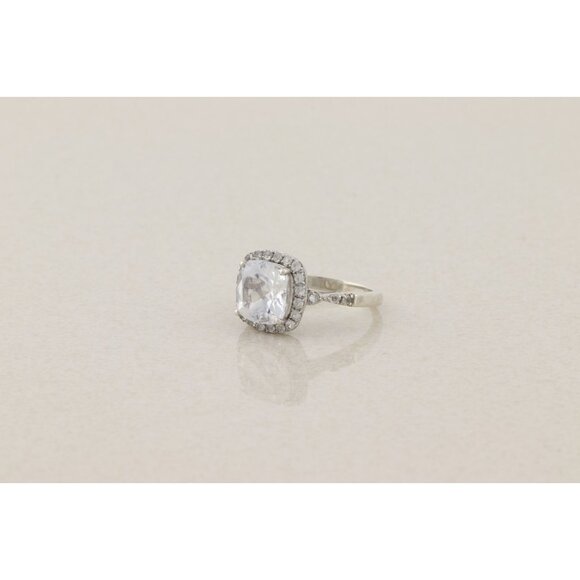 Sterling Silver White Sapphire Halo Ring Size 5 1/2 - Picture 6 of 7